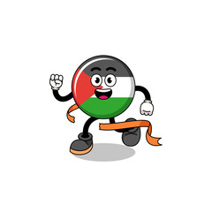 Mascot cartoon of palestine flag running on finish line
