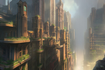 futuristic post-apocalyptic city landscape