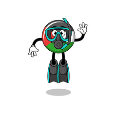 Character cartoon of palestine flag as a diver