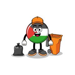 Illustration of palestine flag cartoon as a garbage collector