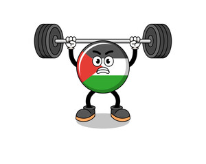 Fototapeta na wymiar palestine flag mascot cartoon lifting a barbell