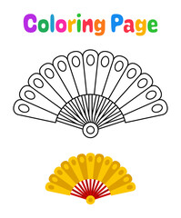 Coloring page with Folding Fan for kids