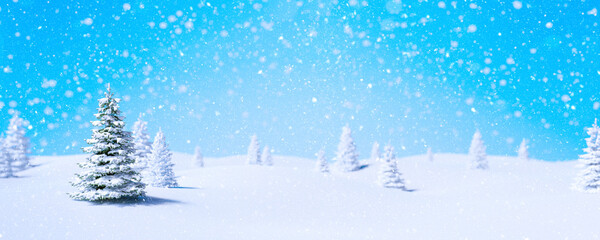 Winter landscape with fir trees covered with snow 3d render 3d illustration
