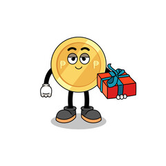 philippine peso mascot illustration giving a gift