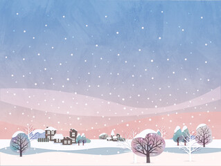 雪が降る冬の風景イラスト