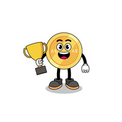 Cartoon mascot of australian dollar holding a trophy