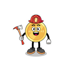 Cartoon mascot of australian dollar firefighter