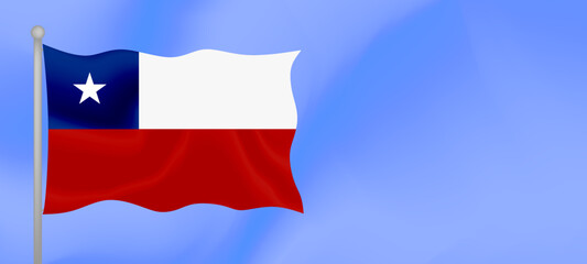 Flag of Chile waving against the blue sky. Horizontal banner design with Chile flag with copy space. Vector illustration