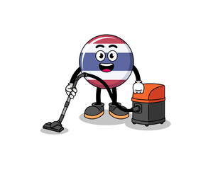 Character mascot of thailand flag holding vacuum cleaner