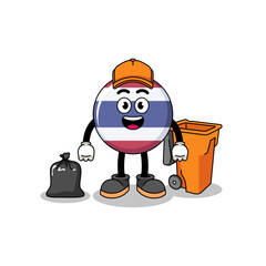 Illustration of thailand flag cartoon as a garbage collector