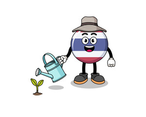 Illustration of thailand flag cartoon watering the plant