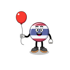 Cartoon of thailand flag holding a balloon