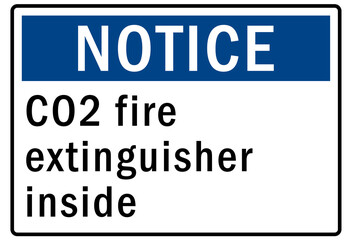 Fire hazard, fire extinguisher sign and labels