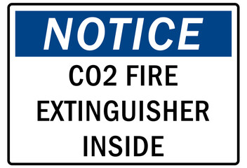 Fire hazard, fire extinguisher sign and labels