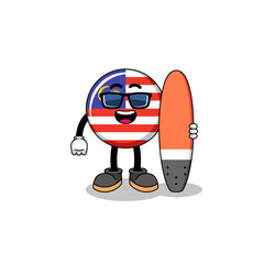 Mascot cartoon of malaysia flag as a surfer