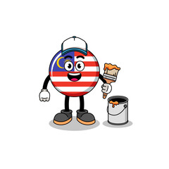 Character mascot of malaysia flag as a painter