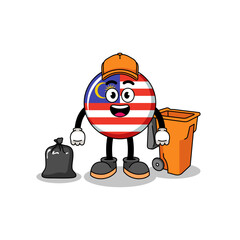 Illustration of malaysia flag cartoon as a garbage collector