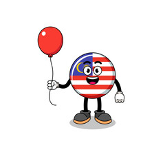 Cartoon of malaysia flag holding a balloon