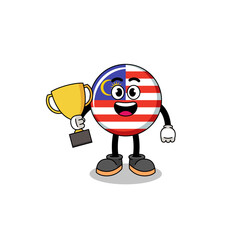 Cartoon mascot of malaysia flag holding a trophy