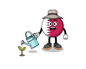 Illustration of qatar flag cartoon watering the plant
