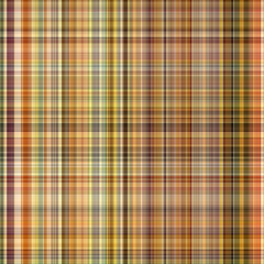 Woodland brown tartan seamless pattern textile. Tonal autumnal forest plaid with organic texture. Background of orange stripe for rough wallpaper. 
