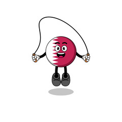 qatar flag mascot cartoon is playing skipping rope