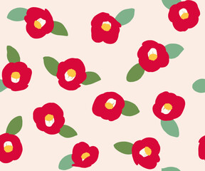 椿の花柄-2way-シームレスなパターン-手描き
