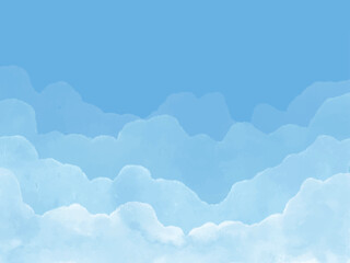 Hand drawn illustration. Watercolor white clouds isolated on blue sky background