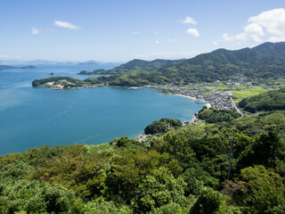 Naklejka na ściany i meble Scenic view of Suo Oshima Island from Iinoyama viewpoint - Yamaguchi prefecture, Japan
