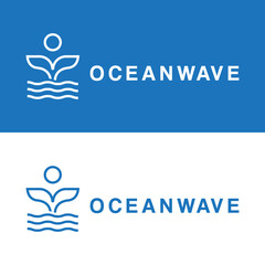 Outline whale tail ocean wave logo design