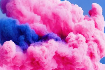 pink smoke abstract on blue background, generative ai