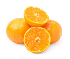 Fresh ripe juicy tangerines on white background