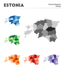 Estonia map collection. Borders of Estonia for your infographic. Colored country regions. Vector illustration.