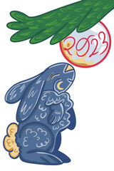 Hand-drawn rabbits and hares. For the New year 2023. On a white background. Isolated. In cartoon style.