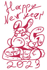 Obraz premium Hand-drawn rabbits and hares. For the New year 2023. On a white background. Isolated. In cartoon style.