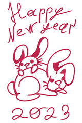 Hand-drawn rabbits and hares. For the New year 2023. On a white background. Isolated. In cartoon style.