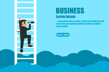 Businessman climbing a ladder. Businessman looking for opportunities to develop themselves. Designed can use for web banner. Business Concept. Vector illustration