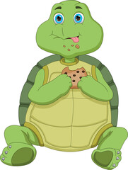 cartoon cute turtle eating cookies