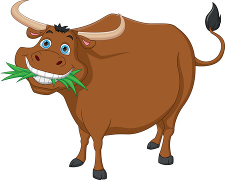 buffalo eating grass cartoon