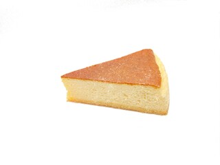 Realistic hand drawing of piece, slice of cheesecake, isolated on white background