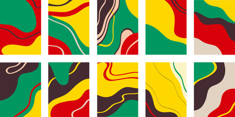 Vector illustration of set of colorful creative collages with chaotic pattern as abstract background