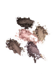 Brush strokes, Eye shadows Swatche isolated on white background. Texture of crumbled and crushed cosmetics, palette