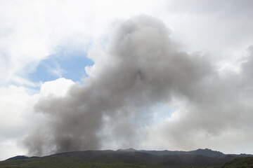 Fototapeta na wymiar Volcanic erupting at Mount Aso, Kumamoto, Japan