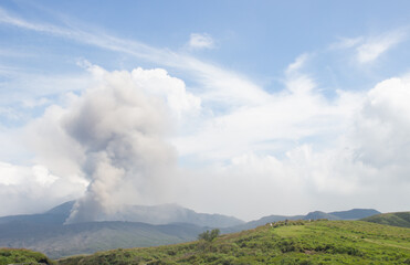 Mount Aso is volcanic erupting. Kumamoto, Kyushu, japan