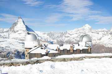 Beautiful Winter landscape at Gornergrat with Matterhorn Peak background, Zermatt, Switzerland