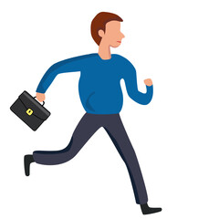 Flat style illustration Simple cartoon of a man hold briefcase running, business concept 