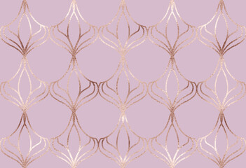 Art deco seamless pattern design with rose gold decorative shape tiles.