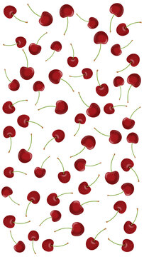 seamless vector pattern with cherry on white transparent background 