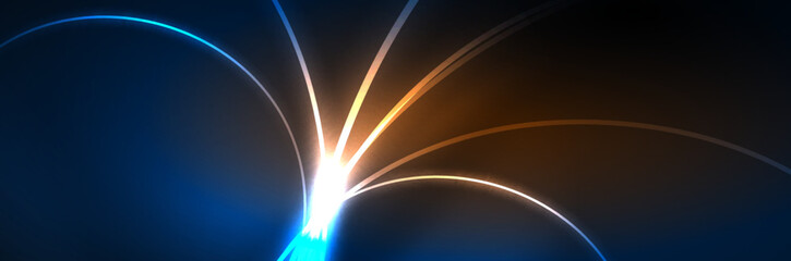 Neon glowing fluid wave lines, magic energy space light concept, abstract background wallpaper design