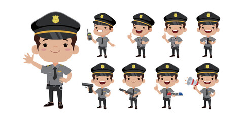 Cute policeman with different poses
